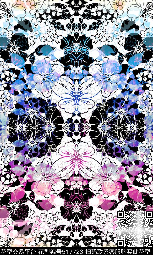 清新朦胧梦幻数码印花花型下载（图片编号: 517723） - 瓦栏（Walan）