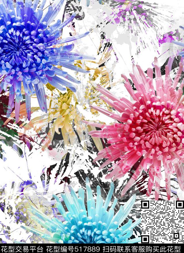 艺术水墨笔触数码印花花型下载（图片编号: 517889） - 瓦栏（Walan）