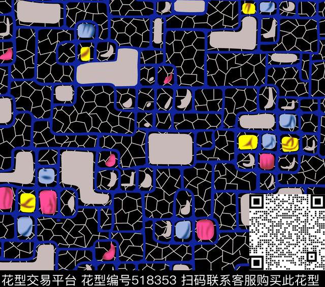 几何字母格子传统印花花型下载（图片编号: 518353） - 瓦栏（Walan）