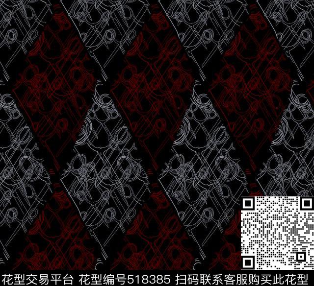 几何字母格子传统印花花型下载（图片编号: 518385） - 瓦栏（Walan）