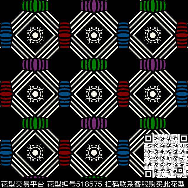 几何扎染花型花卉传统印花花型下载（图片编号: 518575） - 瓦栏（Walan）