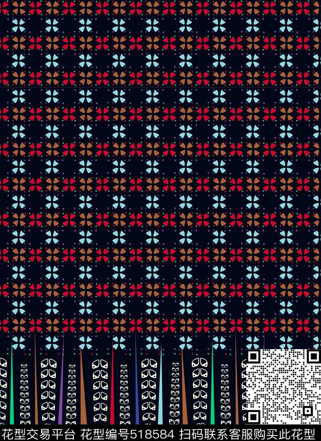 几何扎染花型花卉传统印花花型下载（图片编号: 518584） - 瓦栏（Walan）