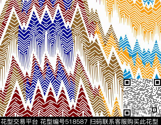 几何扎染花型花卉传统印花花型下载（图片编号: 518587） - 瓦栏（Walan）