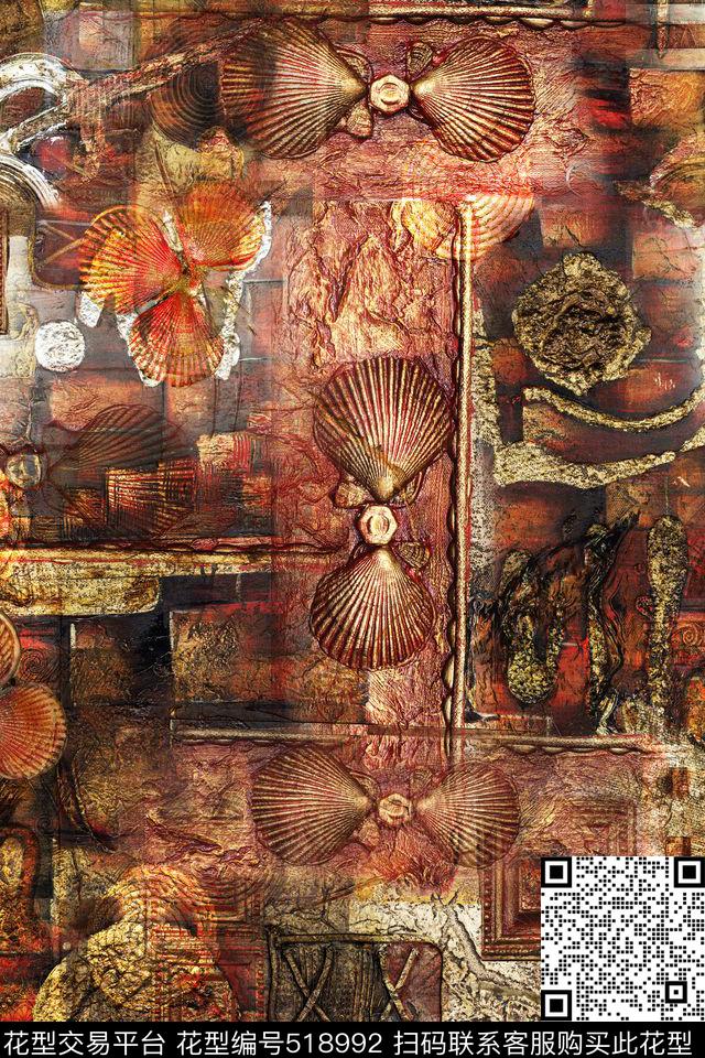 复古复古油画肌理浮雕效果珠宝大牌男士秋冬装衬衫面料数码印花花型下载（图片编号: 518992） - 瓦栏（Walan）