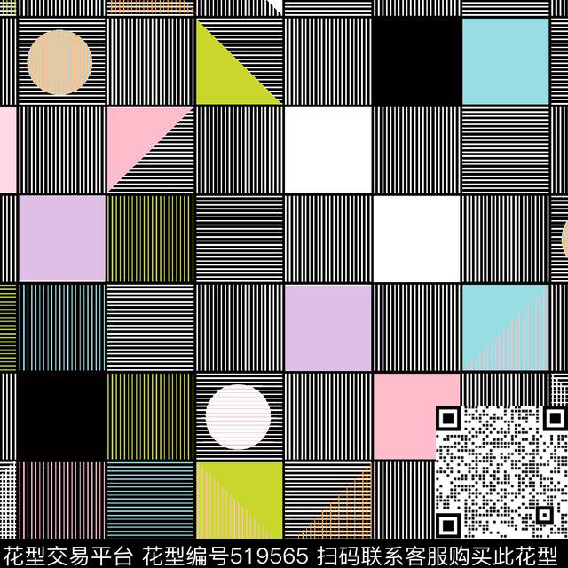 几何线条格子传统印花花型下载（图片编号: 519565） - 瓦栏（Walan）