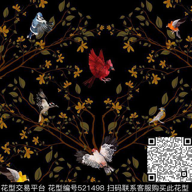 数码花卉鸟花卉数码印花花型下载（图片编号: 521498） - 瓦栏（Walan）