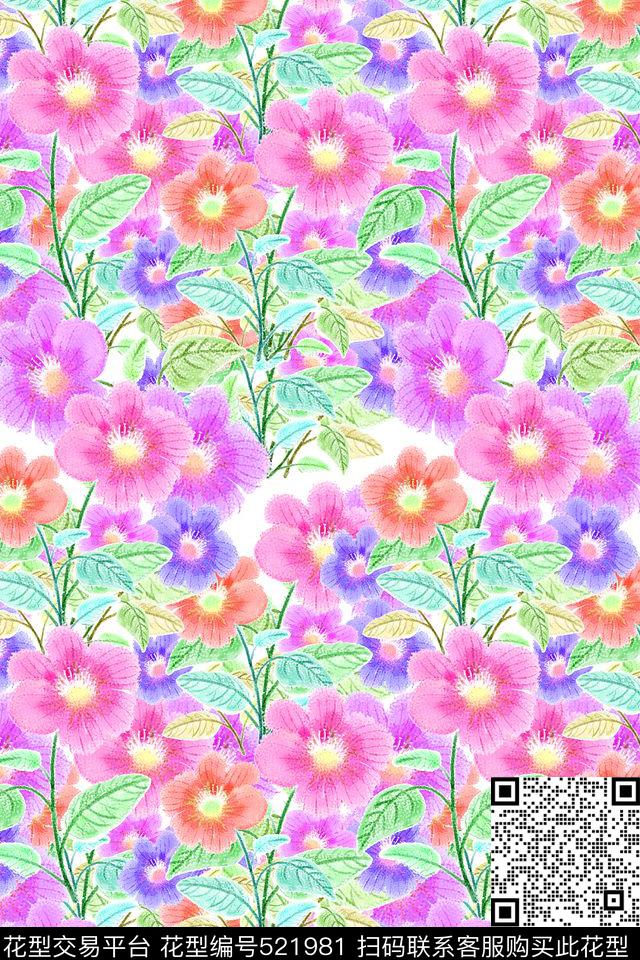 电脑绘画花卉浪漫数码印花花型下载（图片编号: 521981） - 瓦栏（Walan）