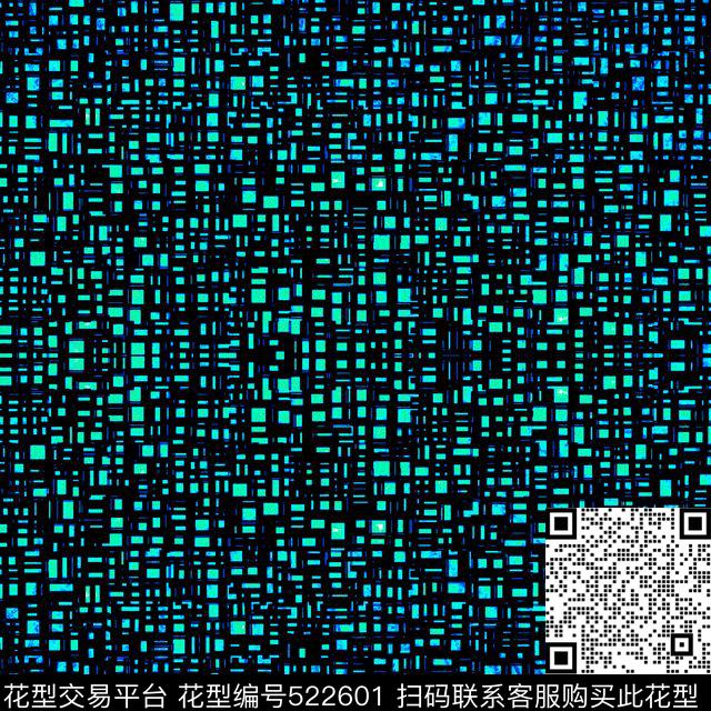 抽象主义深邃蓝光解构印花图案 - 522601 - 抽象 几何 石纹 - 传统印花花型 － 女装花型设计 － 瓦栏