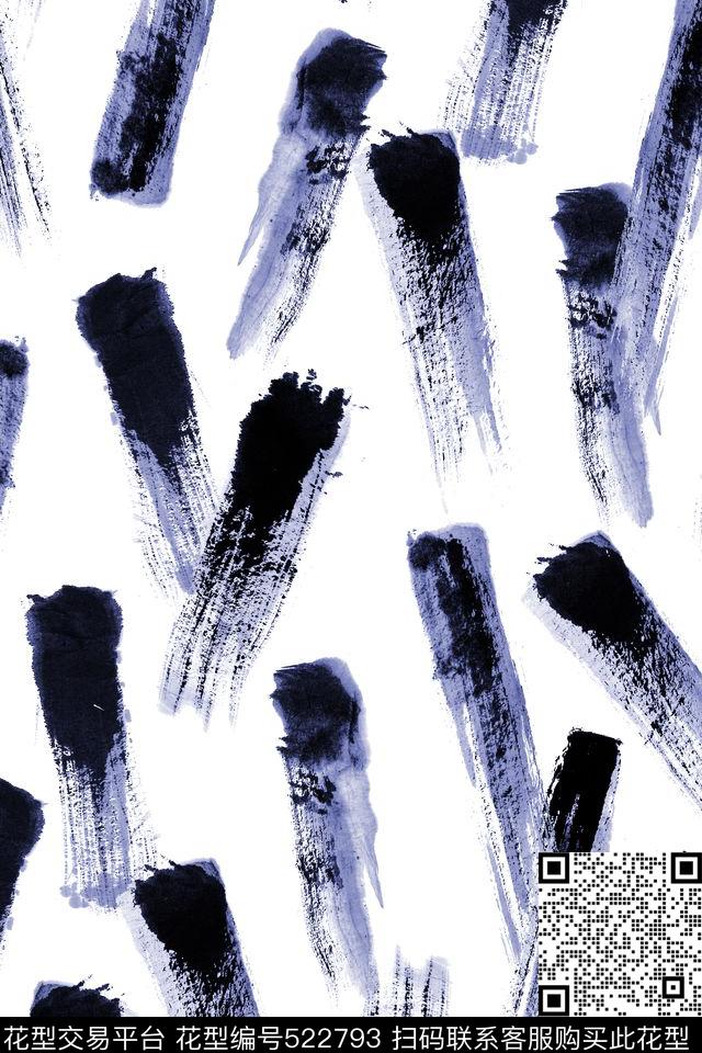 手绘水墨黑白数码印花花型下载（图片编号: 522793） - 瓦栏（Walan）