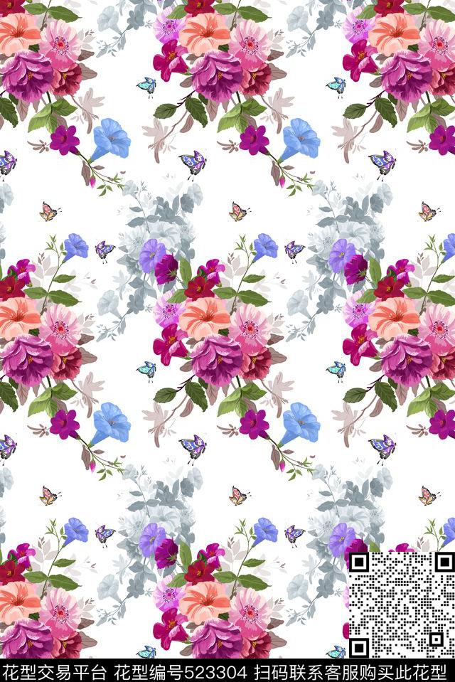 手绘花卉电脑绘画传统印花花型下载（图片编号: 523304） - 瓦栏（Walan）