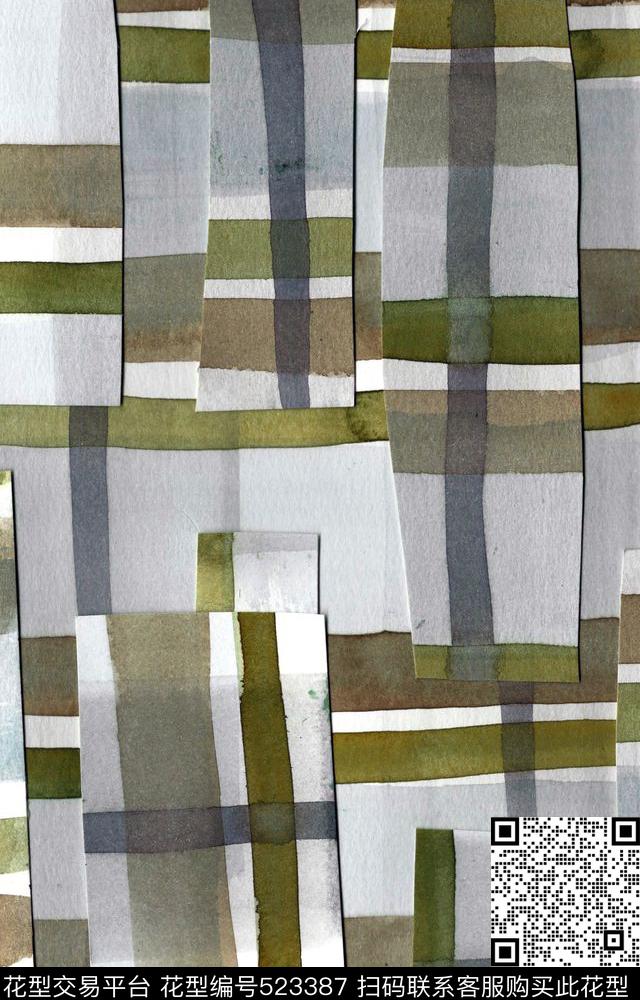 Tartan collage - 523387 - Tartan Stripes Classic Modern - 数码印花花型 － 床品花型设计 － 瓦栏