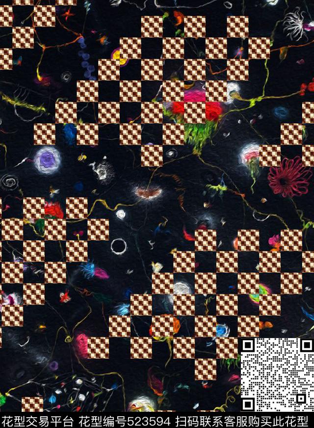 马赛克格子星空图数码印花花型下载（图片编号: 523594） - 瓦栏（Walan）