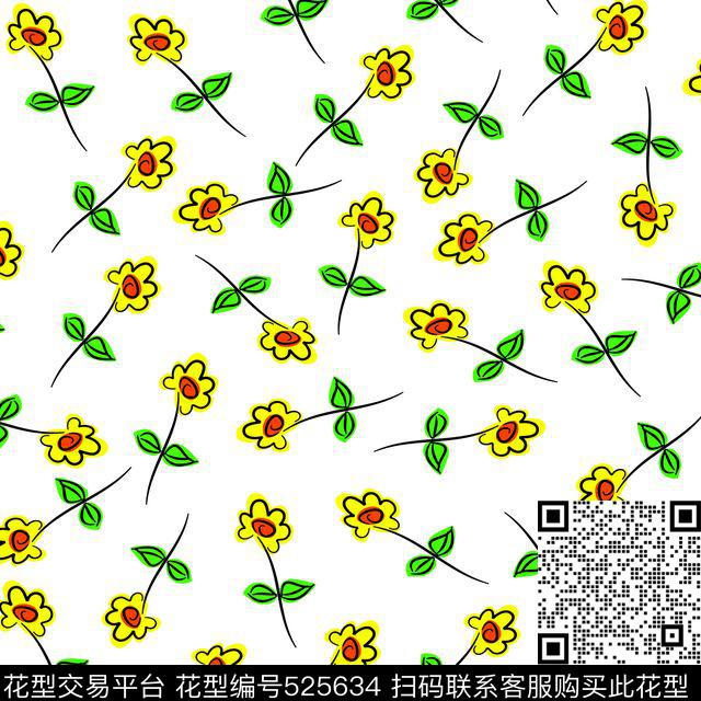 时尚手绘满铺小花 - 525634 - 抽象 花卉 手绘 - 数码印花花型 － 女装花型设计 － 瓦栏