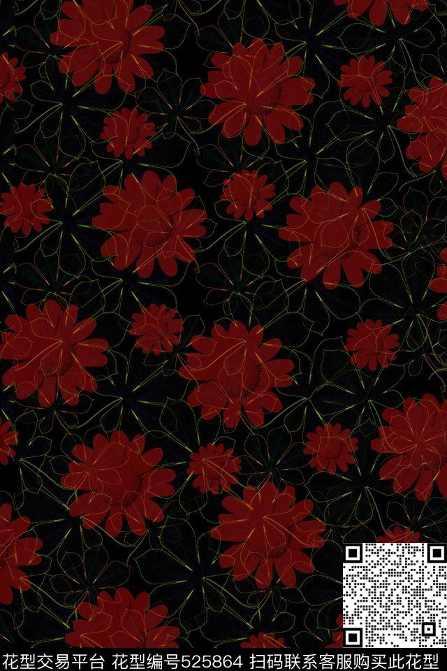 典雅复古花纹数码印花花型下载（图片编号: 525864） - 瓦栏（Walan）