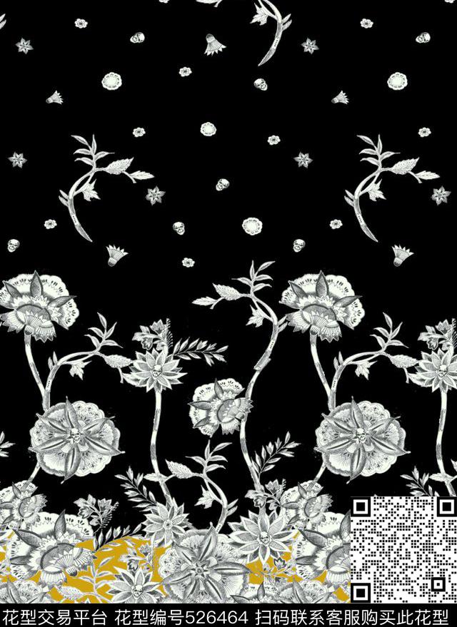 字母定位花扎染花型传统印花花型下载（图片编号: 526464） - 瓦栏（Walan）