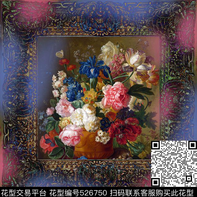 数码花卉油画方巾围巾数码印花花型下载（图片编号: 526750） - 瓦栏（Walan）