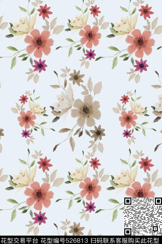 传统经典花卉数码印花花型下载（图片编号: 526813） - 瓦栏（Walan）