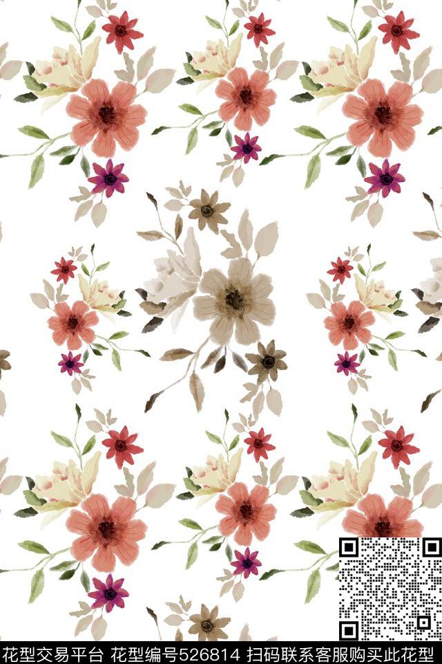 传统经典花卉数码印花花型下载（图片编号: 526814） - 瓦栏（Walan）
