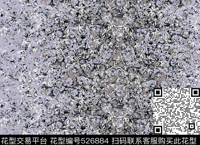 字母定位花扎染花型传统印花花型下载（图片编号: 526884） - 瓦栏（Walan）