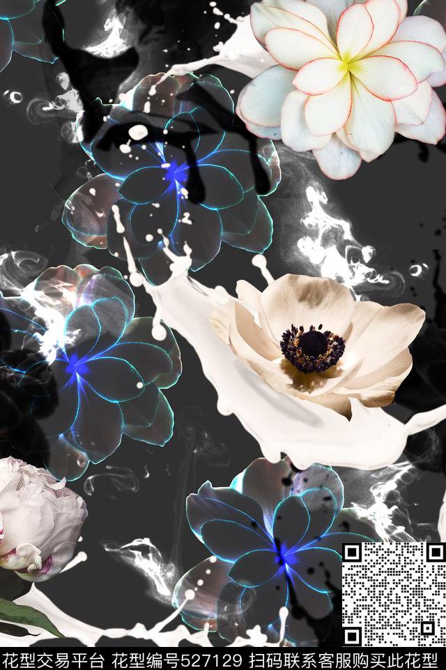 光写实花卉水墨风数码印花花型下载（图片编号: 527129） - 瓦栏（Walan）