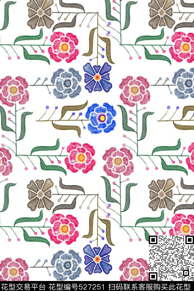 创意花卉华丽数码印花花型下载（图片编号: 527251） - 瓦栏（Walan）
