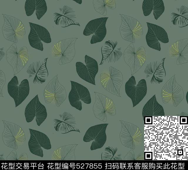 满版散花简约绿植树叶传统印花花型下载（图片编号: 527855） - 瓦栏（Walan）