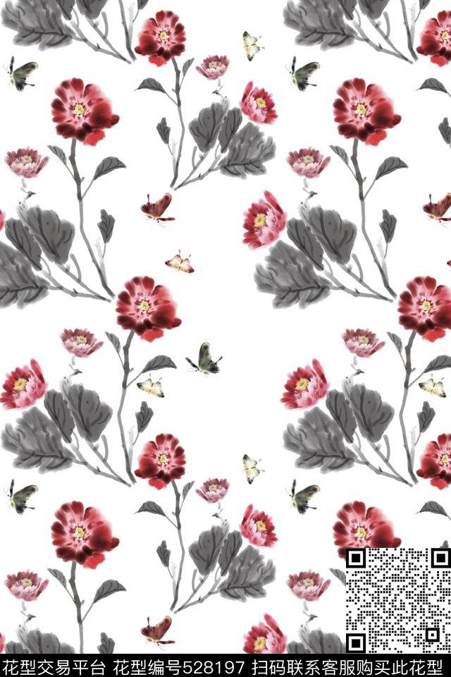 传统富贵国画数码印花花型下载（图片编号: 528197） - 瓦栏（Walan）
