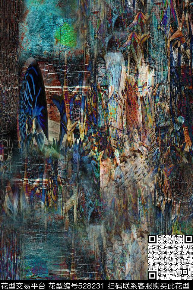 中国风山水画时尚大牌数码印花花型下载（图片编号: 528231） - 瓦栏（Walan）