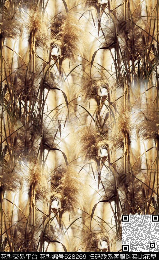 原创风景芦苇数码印花花型下载（图片编号: 528269） - 瓦栏（Walan）