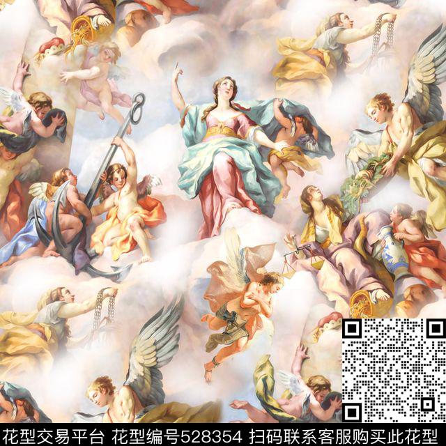 欧式油画天使数码印花花型下载（图片编号: 528354） - 瓦栏（Walan）