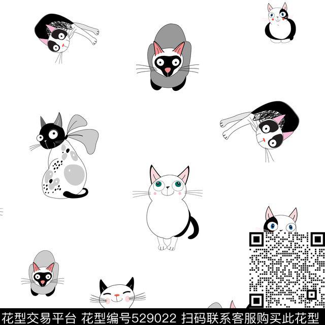 卡通卡通动物小猫传统印花花型下载（图片编号: 529022） - 瓦栏（Walan）