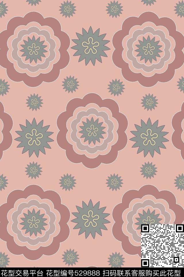 摆列符号花朵传统印花花型下载（图片编号: 529888） - 瓦栏（Walan）