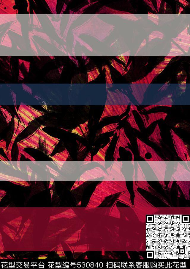 热带虹彩 - 530840 - 热带植物 条纹 自然 - 数码印花花型 － 女装花型设计 － 瓦栏