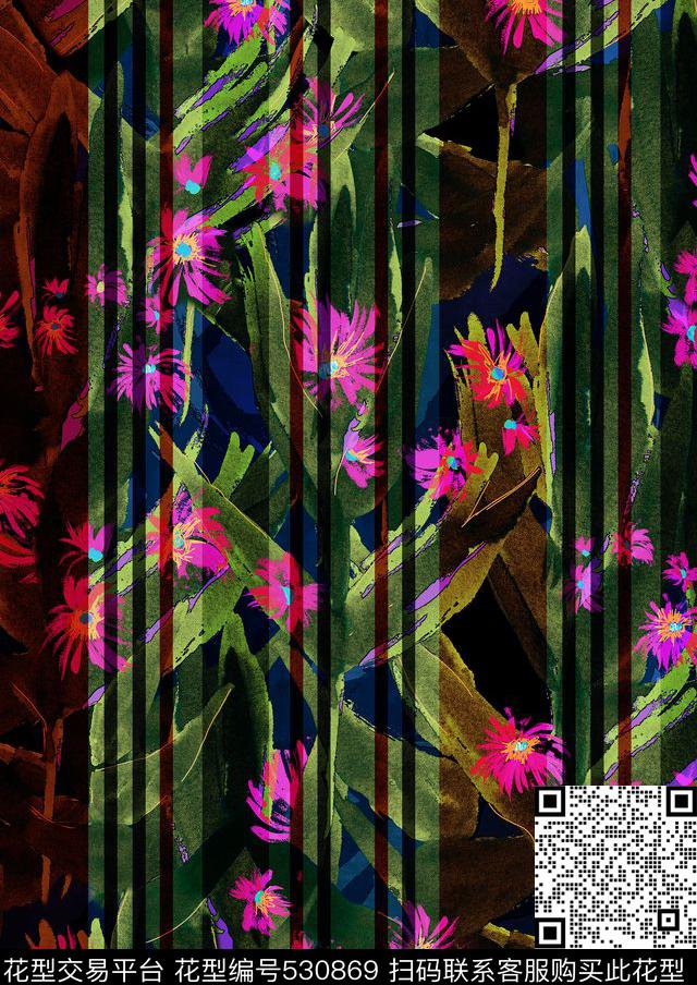 热带虹彩－7 - 530869 - 花卉 热带 自然 - 数码印花花型 － 女装花型设计 － 瓦栏