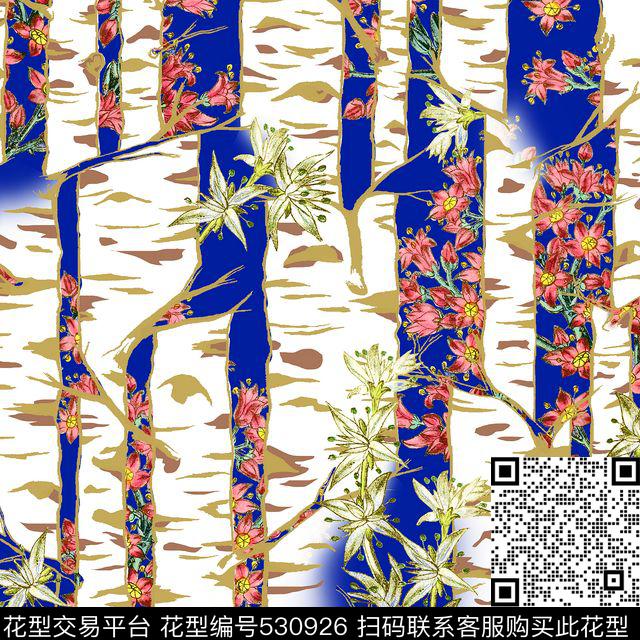 白桦林服装复古数码印花花型下载（图片编号: 530926） - 瓦栏（Walan）