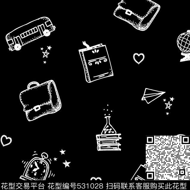 手绘钢笔画涂鸦单色卡通传统印花花型下载（图片编号: 531028） - 瓦栏（Walan）