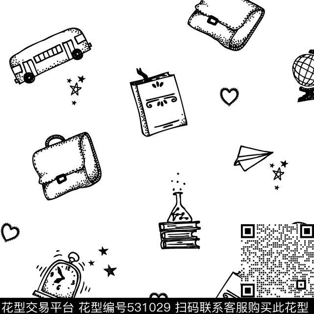 手绘钢笔画涂鸦单色卡通传统印花花型下载（图片编号: 531029） - 瓦栏（Walan）
