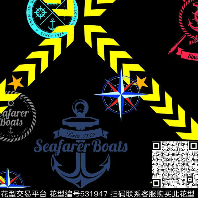 海军徽章斜格海军锚传统印花花型下载（图片编号: 531947） - 瓦栏（Walan）