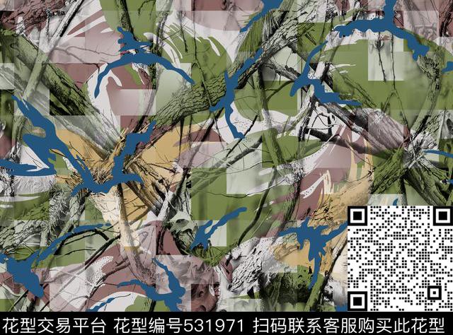 枯树干迷彩小过渡数码印花花型下载（图片编号: 531971） - 瓦栏（Walan）