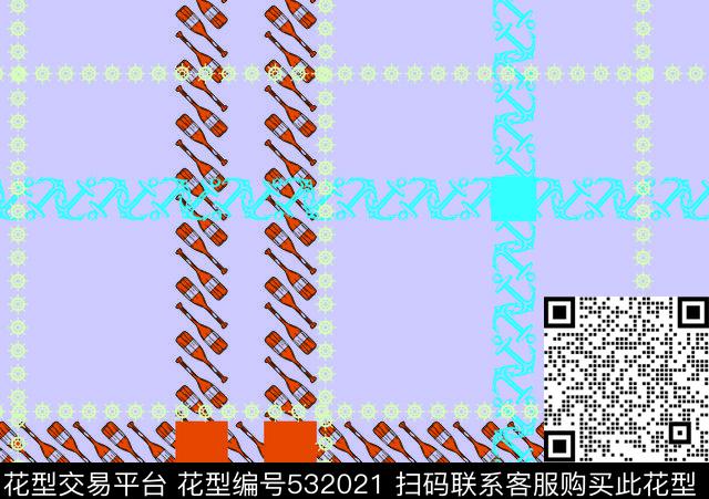 海军风格海军锚船桨传统印花花型下载（图片编号: 532021） - 瓦栏（Walan）