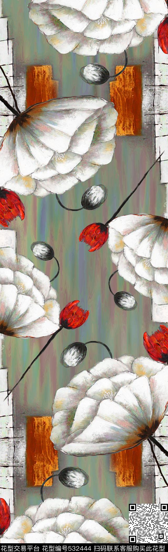 手绘油画版画数码印花花型下载（图片编号: 532444） - 瓦栏（Walan）