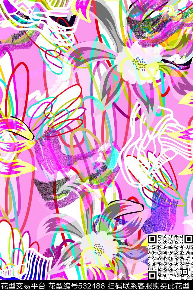 流行时尚趣味涂鸦手绘数码印花花型下载（图片编号: 532486） - 瓦栏（Walan）