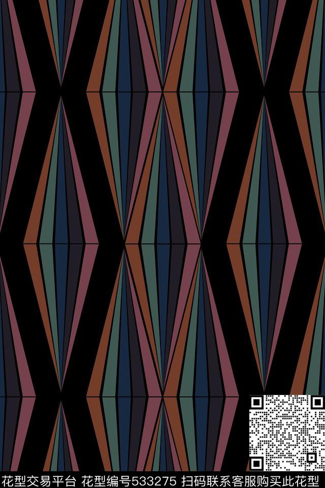 低调几何深沉传统印花花型下载（图片编号: 533275） - 瓦栏（Walan）