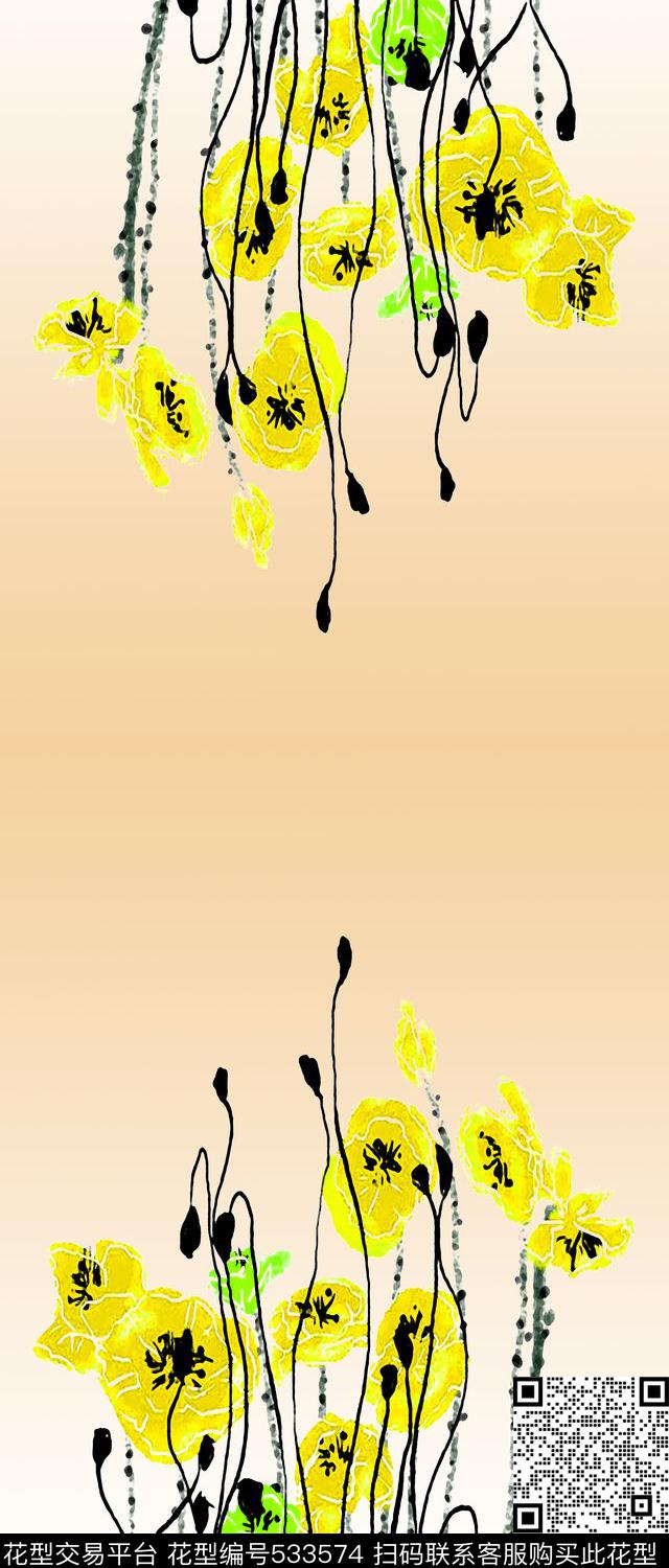 双边定位 淑女唯美 手绘印花 - 533574 - 定位 手绘 围巾 - 传统印花花型 － 长巾花型设计 － 瓦栏