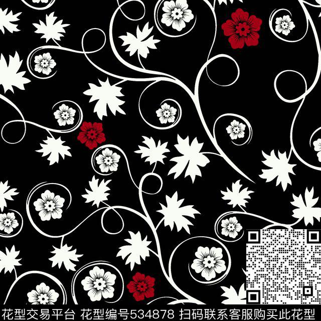 字母定位花扎染花型传统印花花型下载（图片编号: 534878） - 瓦栏（Walan）