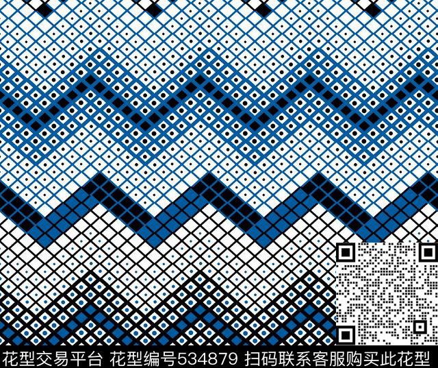 字母定位花扎染花型传统印花花型下载（图片编号: 534879） - 瓦栏（Walan）