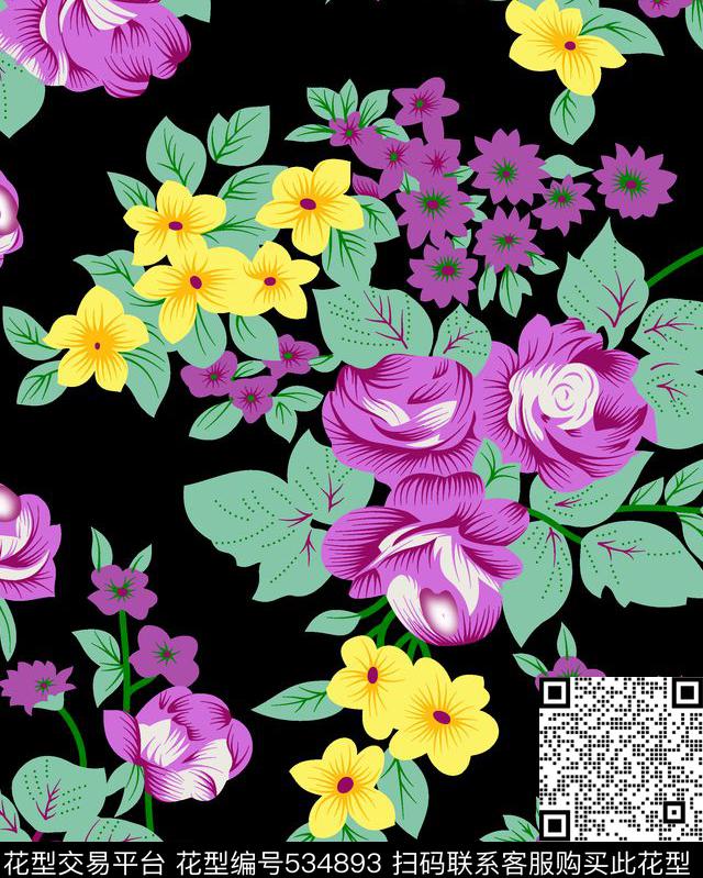 线条几何花卉花纹传统印花花型下载（图片编号: 534893） - 瓦栏（Walan）
