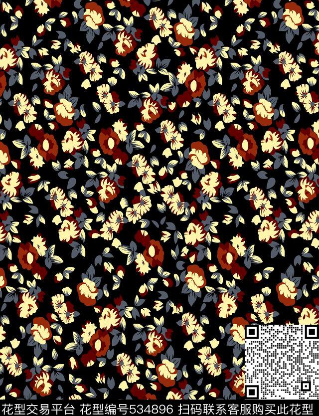 线条几何花卉花纹传统印花花型下载（图片编号: 534896） - 瓦栏（Walan）