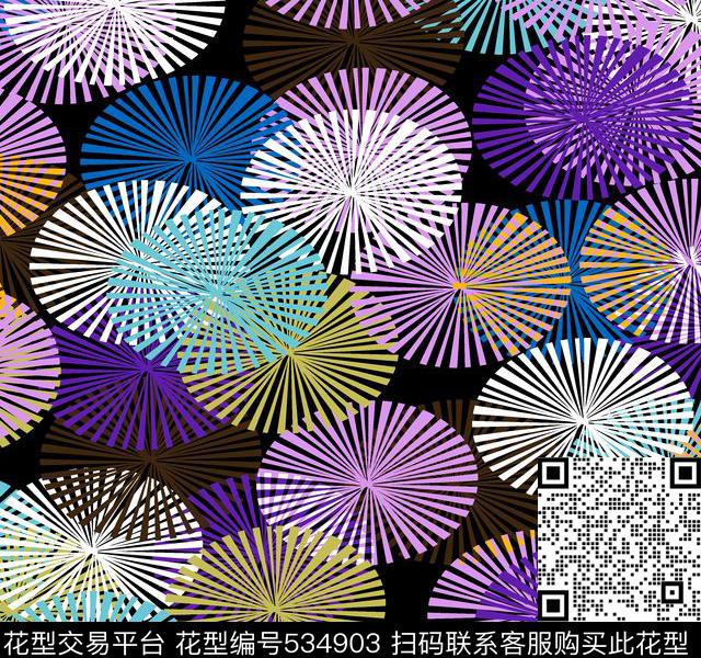 线条几何花卉花纹传统印花花型下载（图片编号: 534903） - 瓦栏（Walan）