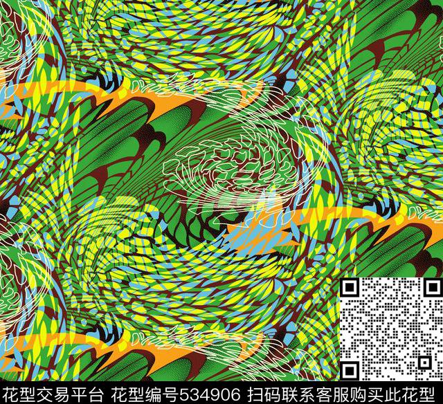 线条几何花卉花纹传统印花花型下载（图片编号: 534906） - 瓦栏（Walan）